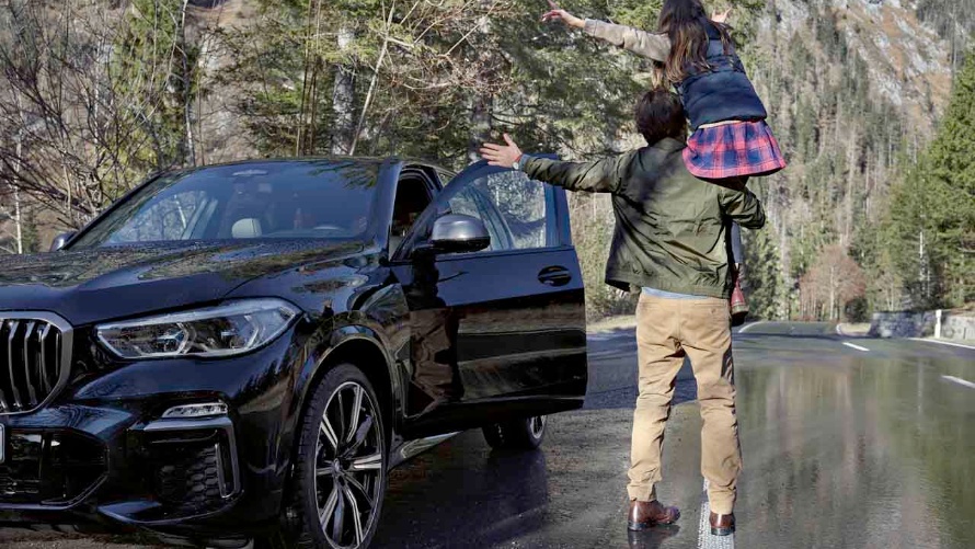 Vater, Tochter, Familie, BMW, SUV